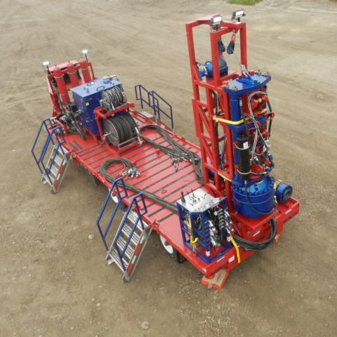 Image of Compact Mini Hydraulic Workover and Snubbing Units suitable for both land and offshore applications, designed for well intervention and drilling operations in confined spaces.