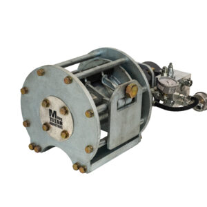 Image of a Payout Winch, a mechanical device used for winding or unwinding cables, wires, or ropes in various industrial applications.